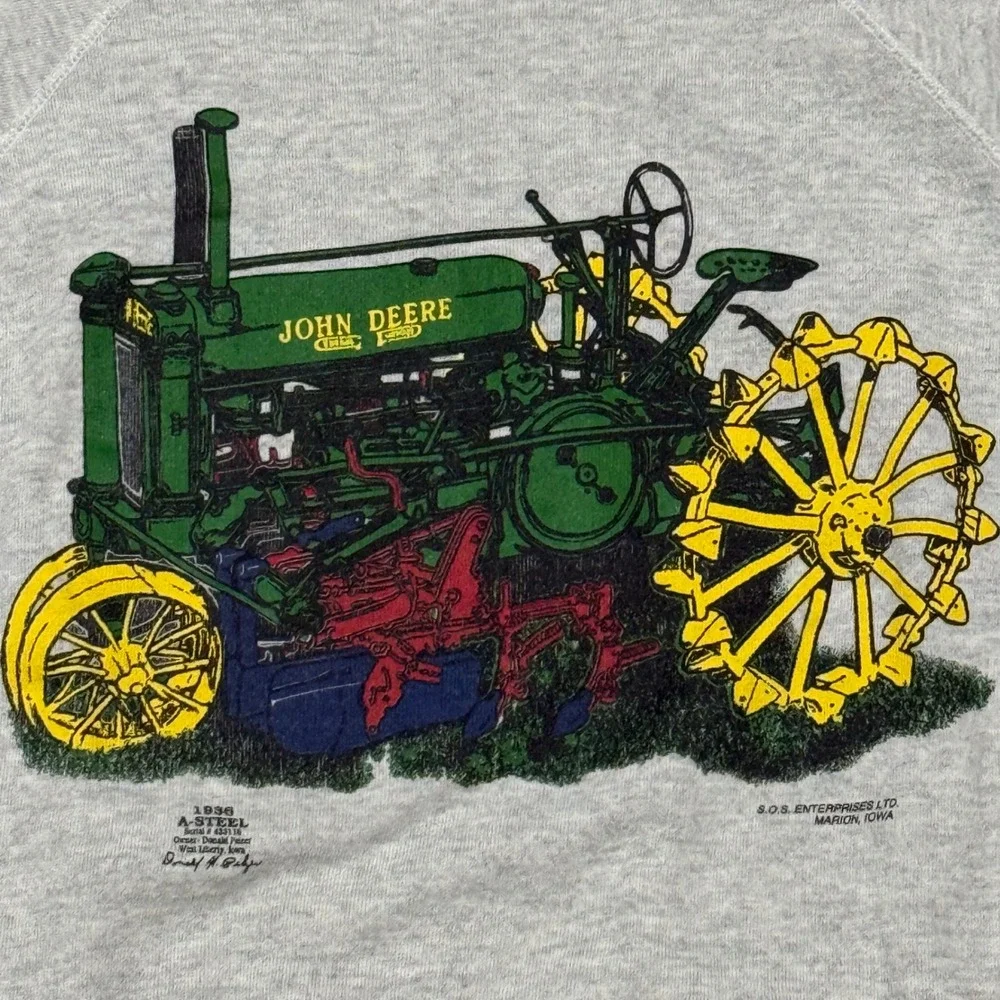 Vintage 90s John‎ Deere Tractor Graphic Crewneck Sweatshirt Mens XL Gray Tultex